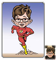 caricature of boy as the Flash  by caricature artist mike hasson