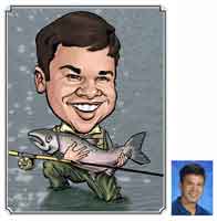 caricature of fly fisherman by caricature artist Mike Hasson