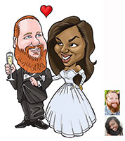 caricature of wedding couple by mike hasson