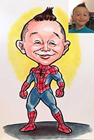 caricature of boy as spiderman by caricature artist mike hasson
