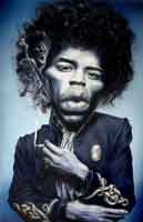 caricature of Jimi Hendrix by caricature artist Glenn Ferguson