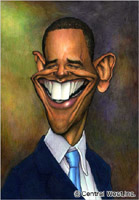 caricature of Barack Obama by caricature artist Kage Nakanishi