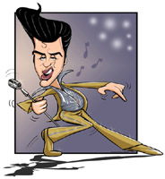 color caricature of Elvis Presley by Angie Jordan