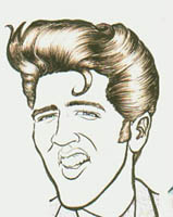 black and white caricature of elvis presley by sam klemke