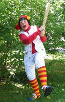 brooklyn clowing around with a baseball bat